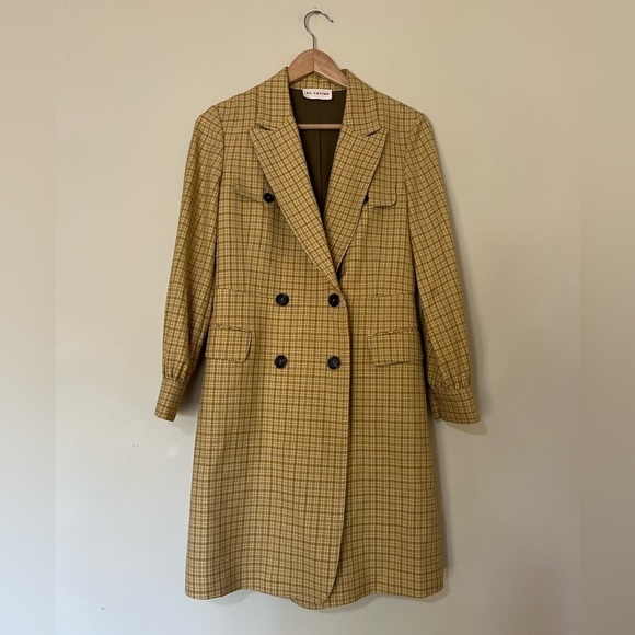 EP YAYING Plaid Wool Blend Double Breasted Longline Blazer Coat Size 2 Like New - Picture 4 of 12